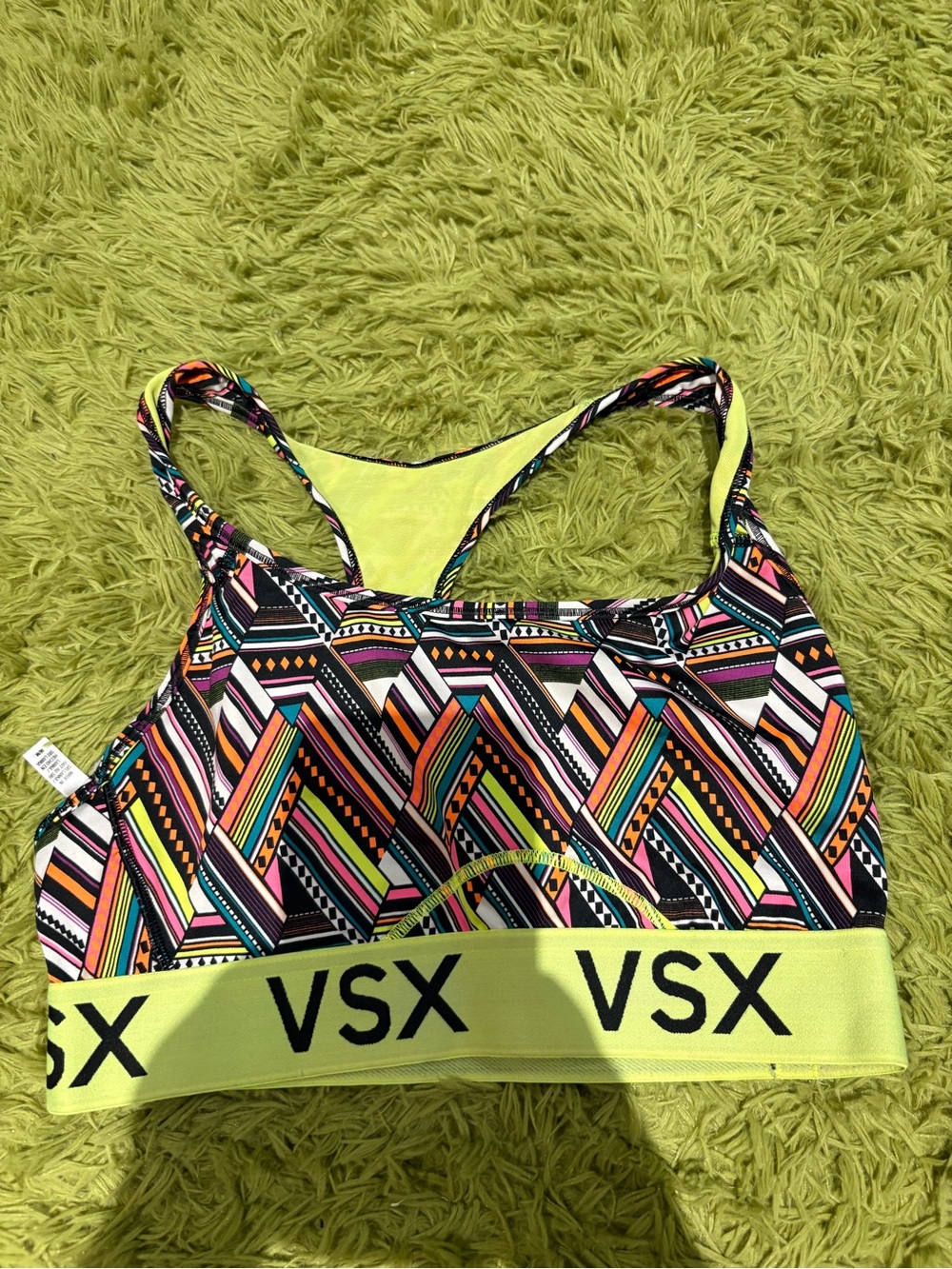 VSX Neon Lime & Multi Geometric Racerback Sports Bra